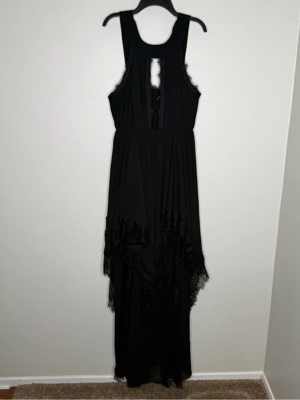 Free People Black Ivory Tower Lace-Trim Maxi Dress